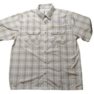REEL LEGENDS‎ Men Large Khaki Plaid Vented Fishing Shirt EUC